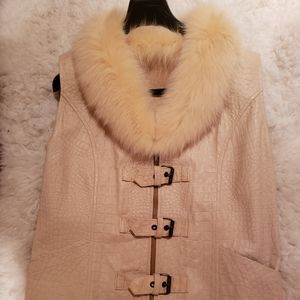 Sleeveless leather and fur vest
